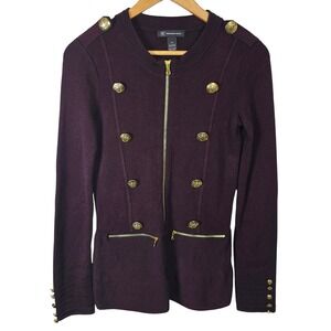 INC International Concepts Womens Burgundy Military Style Zipper‎ Knit Jacket XS